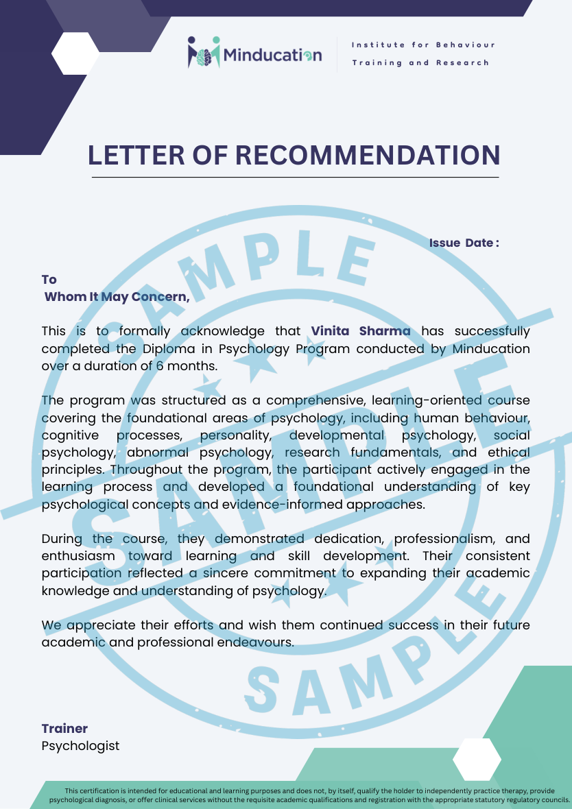 Diploma in Psychology Letter of Recommendation